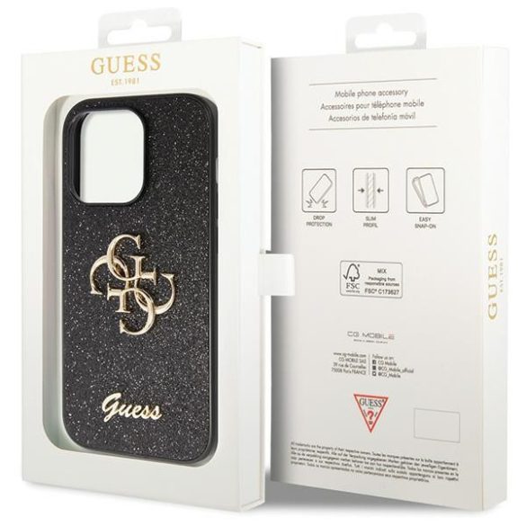 Guess GUHCP14LHG4SGK iPhone 14 Pro 6.1" fekete/barna keménytok  Glitter Script Big 4G