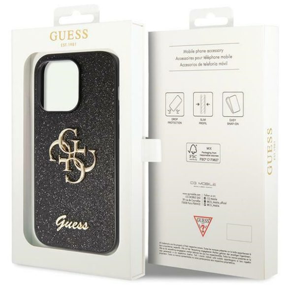 Guess GUHCP14XHG4SGK iPhone 14 Pro Max 6.7" fekete/barna keménytok Glitter Script Big 4G