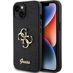 Guess GUHCP15SHG4SGK iPhone 15 / 14 / 13 6.1" fekete keménytok Glitter Script Big 4G