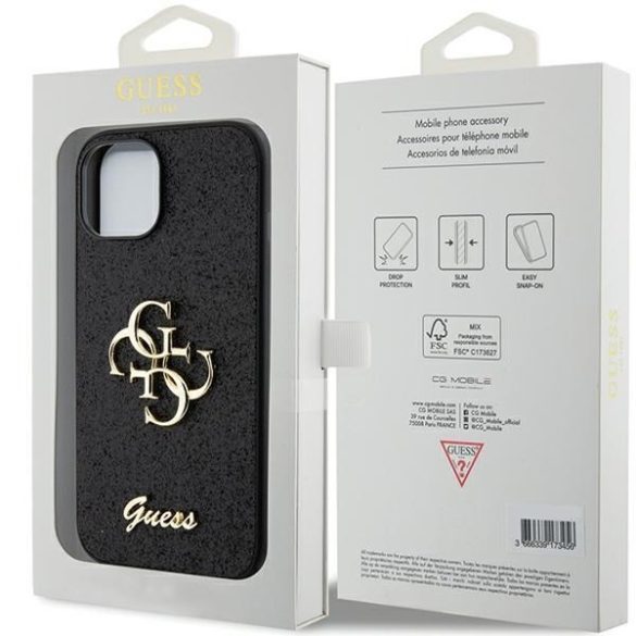 Guess GUHCP15SHG4SGK iPhone 15 / 14 / 13 6.1" fekete keménytok Glitter Script Big 4G