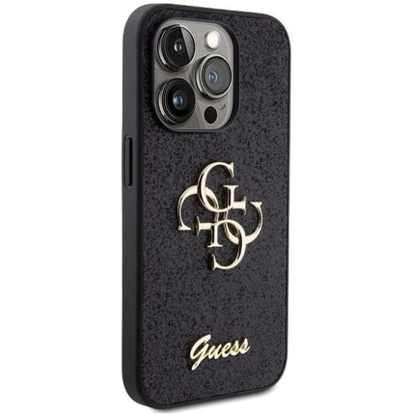 Guess GUHCP15LHG4SGK iPhone 15 Pro 6.1" fekete/barna keménytok Glitter Script Big 4G