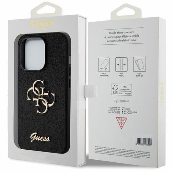 Guess GUHCP15LHG4SGK iPhone 15 Pro 6.1" fekete/barna keménytok Glitter Script Big 4G