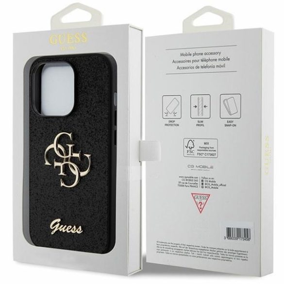 Guess GUHCP15XHG4SGK iPhone 15 Pro Max 6.7" fekete/barna keménytok Glitter Script Big 4G