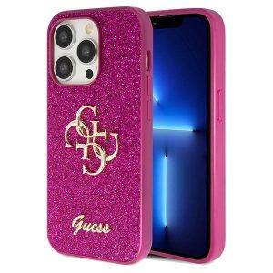 Guess GUHCP15LHG4SGU iPhone 15 Pro 6.1" lila keménytok Glitter Script Big 4G