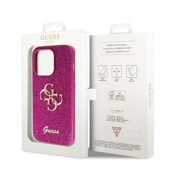 Guess GUHCP15LHG4SGU iPhone 15 Pro 6.1" lila keménytok Glitter Script Big 4G