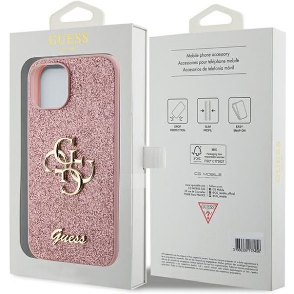 Guess GUHCP15MHG4SGP iPhone 15 Plus / 14 Plus 6.7" rózsaszín keménytok Glitter Script Big