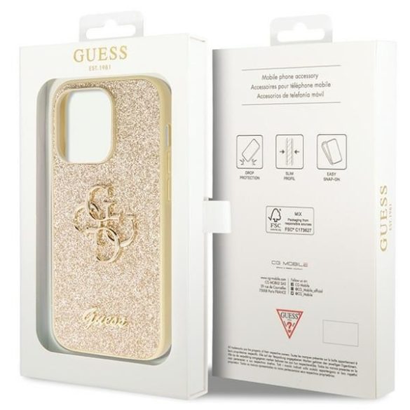 Guess GUHCP14LHG4SGD iPhone 14 Pro 6.1" arany keménytok Glitter Script Big 4G