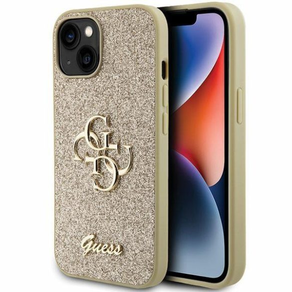 Guess GUHCP15SHG4SGD iPhone 15 6.1" arany keménytok Glitter Script Big 4G