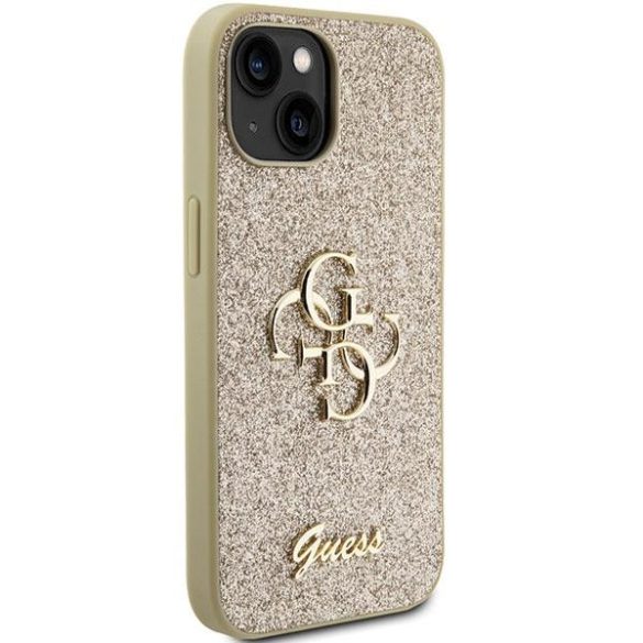 Guess GUHCP15SHG4SGD iPhone 15 6.1" arany keménytok Glitter Script Big 4G