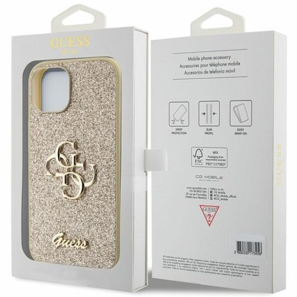 Guess GUHCP15SHG4SGD iPhone 15 / 14 / 13 6.1" arany keménytok Glitter Script Big 4G