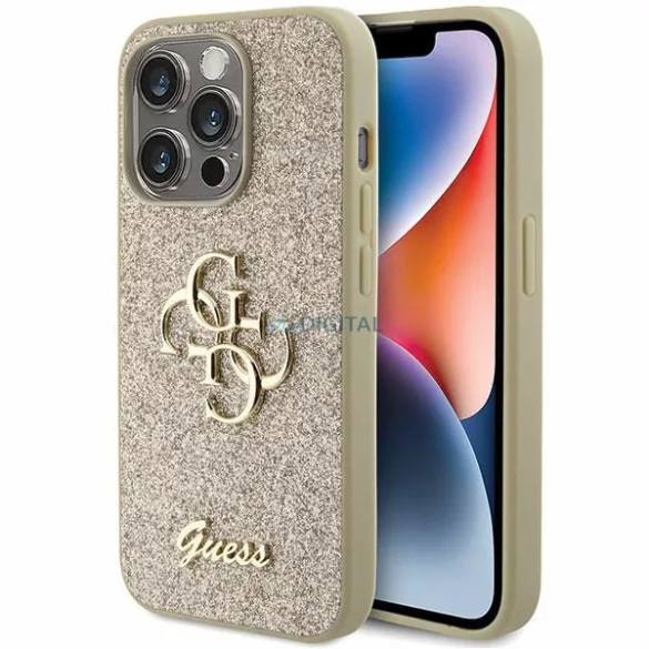 Guess GUHCP15LHG4SGD iPhone 15 Pro 6.1" arany keménytok Glitter Script Big 4G