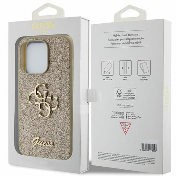 Guess GUHCP15LHG4SGD iPhone 15 Pro 6.1" arany keménytok Glitter Script Big 4G