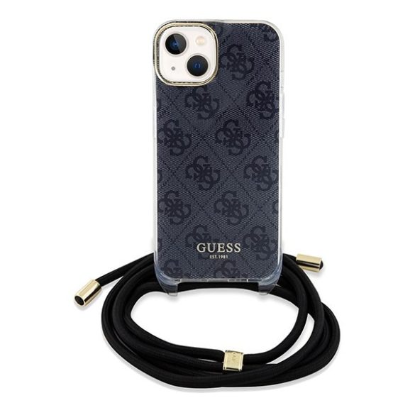 Guess GUHCP15SHC4SEK iPhone 15 / 14 / 13 6.1" fekete keménytok Crossbody kábel 4G nyomtatás