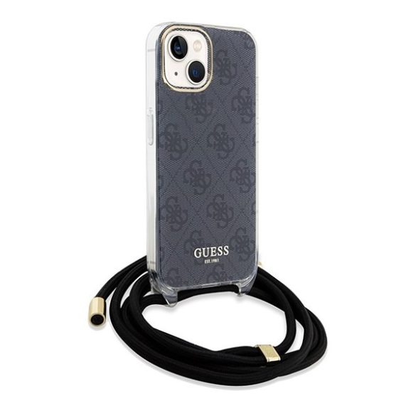 Guess GUHCP15SHC4SEK iPhone 15 / 14 / 13 6.1" fekete keménytok Crossbody kábel 4G nyomtatás