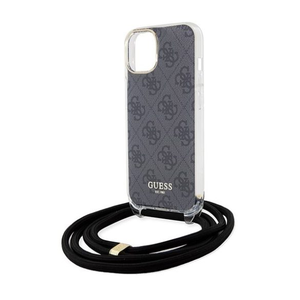 Guess GUHCP15SHC4SEK iPhone 15 / 14 / 13 6.1" fekete keménytok Crossbody kábel 4G nyomtatás