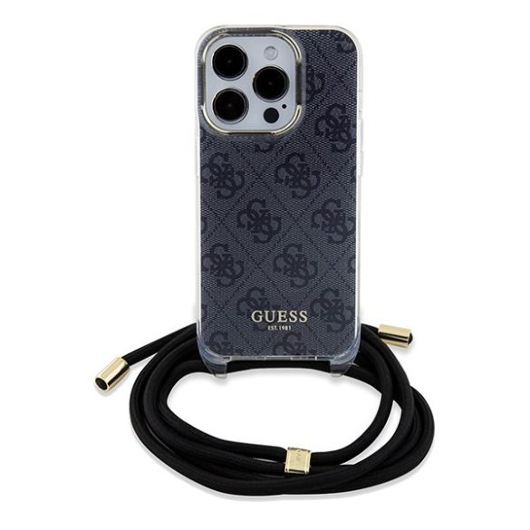 Guess GUHCP15LHC4SEK iPhone 15 Pro 6.1" fekete keménytok kereszttáska Crossbody Cord 4G nyomtatás