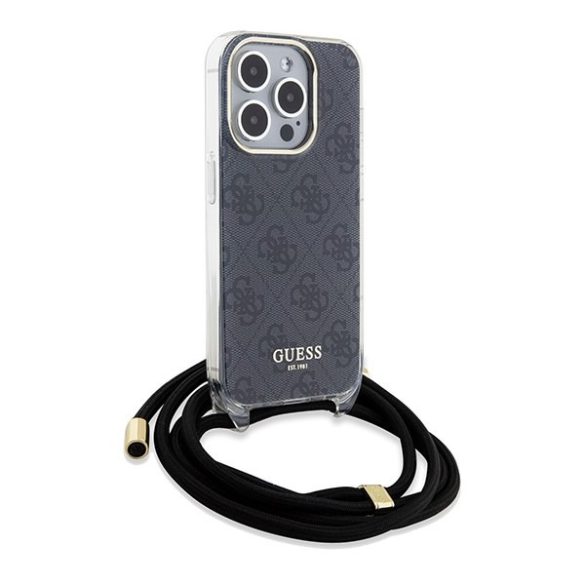 Guess GUHCP15LHC4SEK iPhone 15 Pro 6.1" fekete keménytok kereszttáska Crossbody Cord 4G nyomtatás