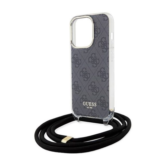Guess GUHCP15LHC4SEK iPhone 15 Pro 6.1" fekete keménytok kereszttáska Crossbody Cord 4G nyomtatás
