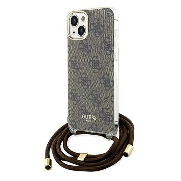 Guess GUHCP15SHC4SEW iPhone 15 / 14 / 13 6.1" barna keménytok Crossbody Crossbody Cord 4G Print