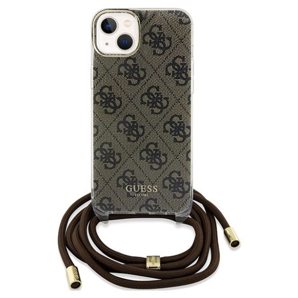 Guess GUHCP15SHC4SEW iPhone 15 / 14 / 13 6.1" barna keménytok Crossbody Crossbody Cord 4G Print