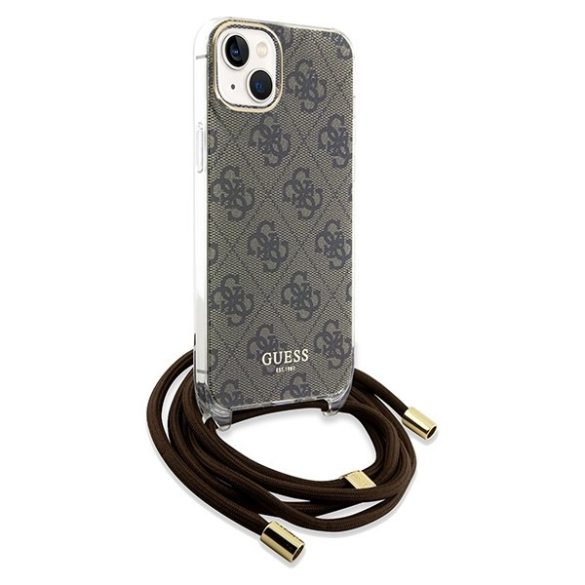 Guess GUHCP15SHC4SEW iPhone 15 / 14 / 13 6.1" barna keménytok Crossbody Crossbody Cord 4G Print