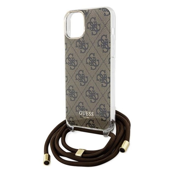 Guess GUHCP15SHC4SEW iPhone 15 / 14 / 13 6.1" barna keménytok Crossbody Crossbody Cord 4G Print