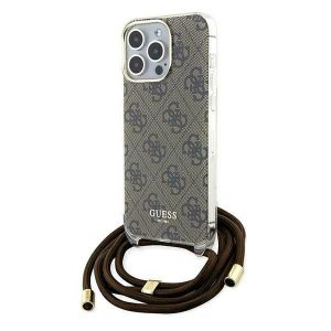 Guess GUHCP15LHC4SEW iPhone 15 Pro 6.1" barna keménytok Crossbody Cord 4G nyomtatás