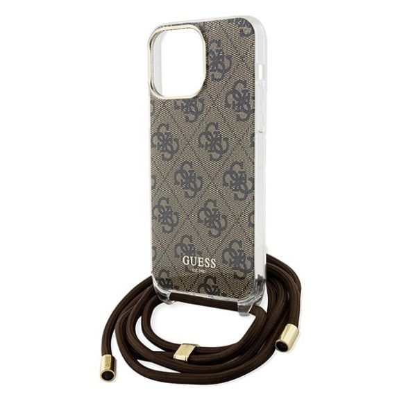 Guess GUHCP15LHC4SEW iPhone 15 Pro 6.1" barna keménytok Crossbody Cord 4G nyomtatás