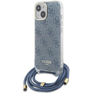 Guess GUHCP15SHC4SEB iPhone 15 / 14 / 13 6.1" kék keménytok kereszttartó zsinór 4G Print