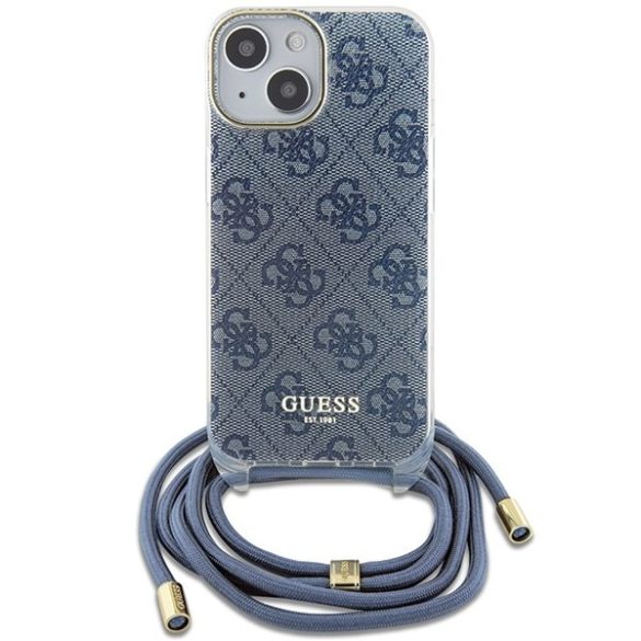 Guess GUHCP15SHC4SEB iPhone 15 / 14 / 13 6.1" kék keménytok kereszttartó zsinór 4G Print