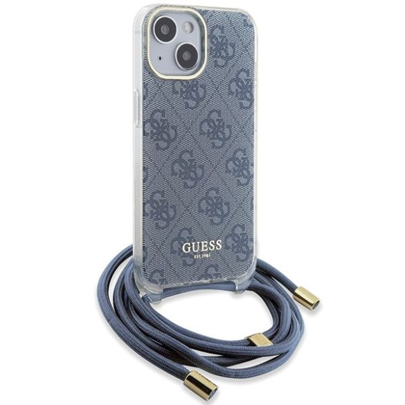 Guess GUHCP15SHC4SEB iPhone 15 / 14 / 13 6.1" kék keménytok kereszttartó zsinór 4G Print