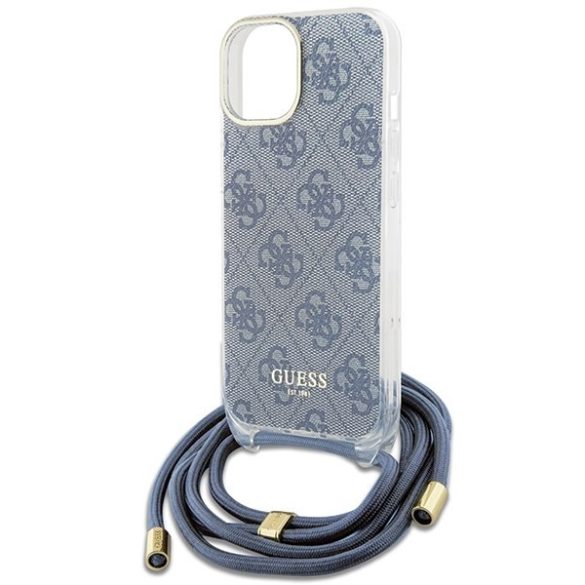 Guess GUHCP15SHC4SEB iPhone 15 / 14 / 13 6.1" kék keménytok kereszttartó zsinór 4G Print