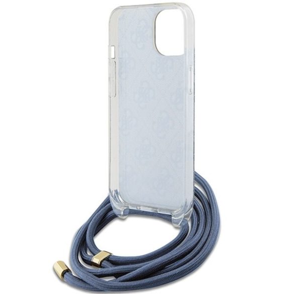Guess GUHCP15SHC4SEB iPhone 15 / 14 / 13 6.1" kék keménytok kereszttartó zsinór 4G Print