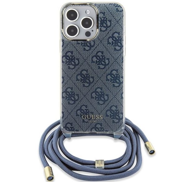 Guess GUHCP15LHC4SEB iPhone 15 Pro 6.1" kék keménytok kereszttáska Crossbody Cord 4G nyomtatás