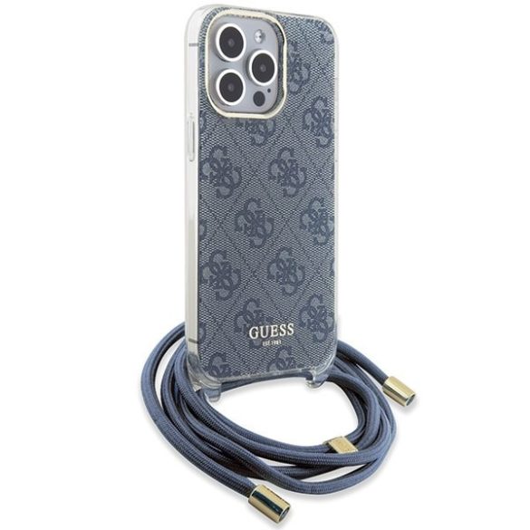 Guess GUHCP15LHC4SEB iPhone 15 Pro 6.1" kék keménytok kereszttáska Crossbody Cord 4G nyomtatás