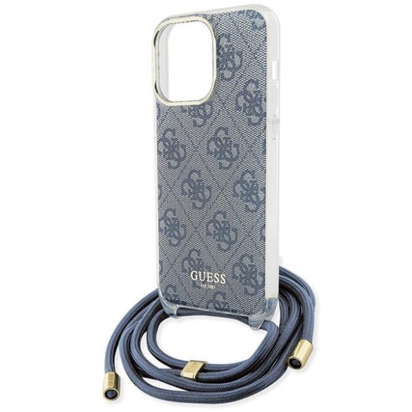 Guess GUHCP15XHC4SEB iPhone 15 Pro Max 6.7" kék keménytok Crossbody Crossbody Cord 4G nyomtatás