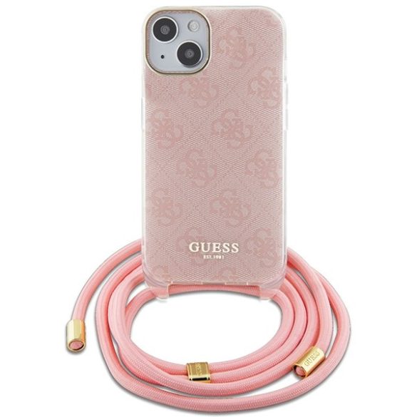 Guess GUHCP15SHC4SEP iPhone 15 / 14 / 13 6.1" rózsaszín keménytok Crossbody kábel 4G nyomtatás