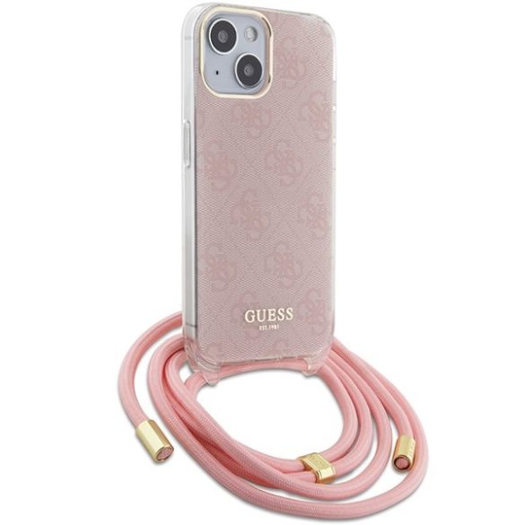 Guess GUHCP15SHC4SEP iPhone 15 / 14 / 13 6.1" rózsaszín keménytok Crossbody kábel 4G nyomtatás