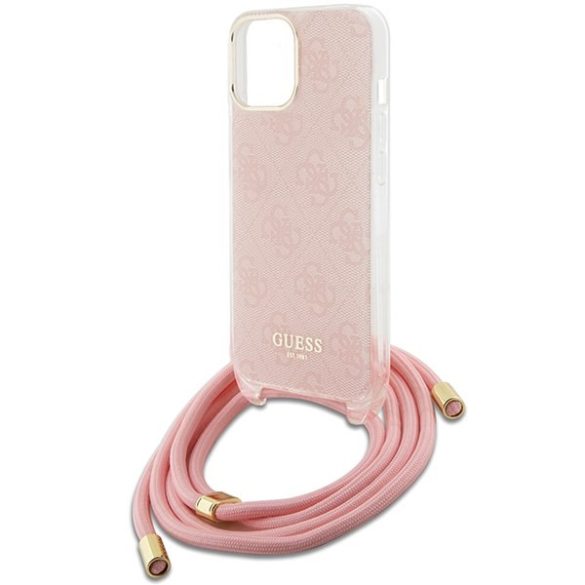 Guess GUHCP15SHC4SEP iPhone 15 / 14 / 13 6.1" rózsaszín keménytok Crossbody kábel 4G nyomtatás