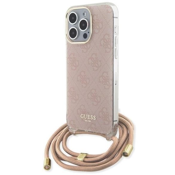 Guess GUHCP15LHC4SEP iPhone 15 Pro 6.1" rózsaszín keménytok Crossbody Cord 4G nyomtatás