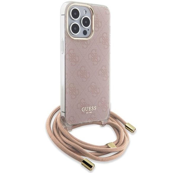 Guess GUHCP15LHC4SEP iPhone 15 Pro 6.1" rózsaszín keménytok Crossbody Cord 4G nyomtatás