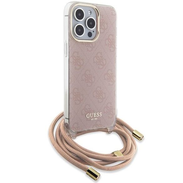 Guess GUHCP15LHC4SEP iPhone 15 Pro 6.1" rózsaszín keménytok Crossbody Cord 4G nyomtatás