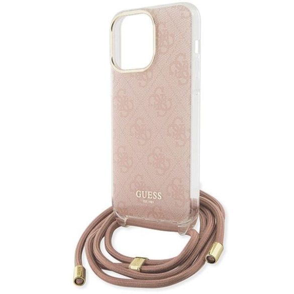 Guess GUHCP15LHC4SEP iPhone 15 Pro 6.1" rózsaszín keménytok Crossbody Cord 4G nyomtatás