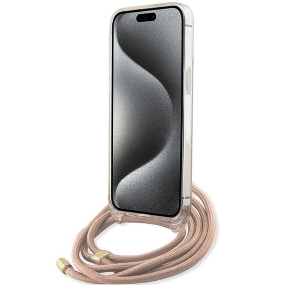 Guess GUHCP15XHC4SEP iPhone 15 Pro Max 6.7" rózsaszín keménytok Crossbody Cord 4G nyomtatás