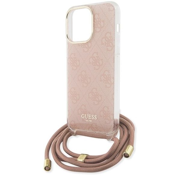 Guess GUHCP15XHC4SEP iPhone 15 Pro Max 6.7" rózsaszín keménytok Crossbody Cord 4G nyomtatás