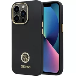   Guess GUHCP13XM4DGPK iPhone 13 Pro Max 6.7" fekete keménytok szilikon logó Strass 4G