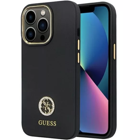 Guess GUHCP13XM4DGPK iPhone 13 Pro Max 6.7" fekete keménytok szilikon logó Strass 4G