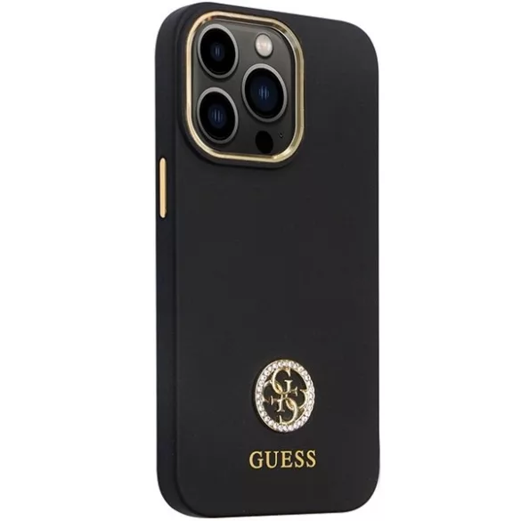 Guess GUHCP13XM4DGPK iPhone 13 Pro Max 6.7" fekete keménytok szilikon logó Strass 4G
