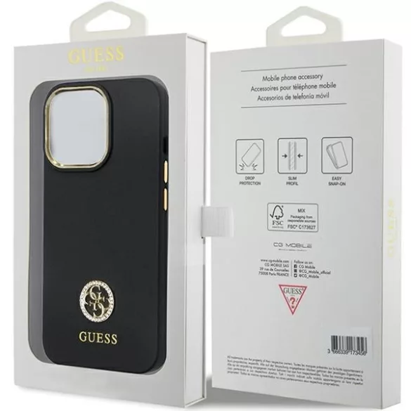 Guess GUHCP13XM4DGPK iPhone 13 Pro Max 6.7" fekete keménytok szilikon logó Strass 4G