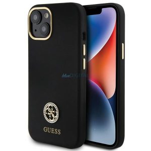 Guess GUHCP15SM4DGPK iPhone 15 6.1" fekete keménytok szilikon logó Strass 4G